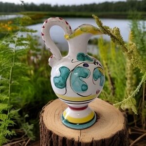 Vintage Deruta‎ Pottery Ewer Pitcher Italian Italy Hand Painted Colorful FLAW
